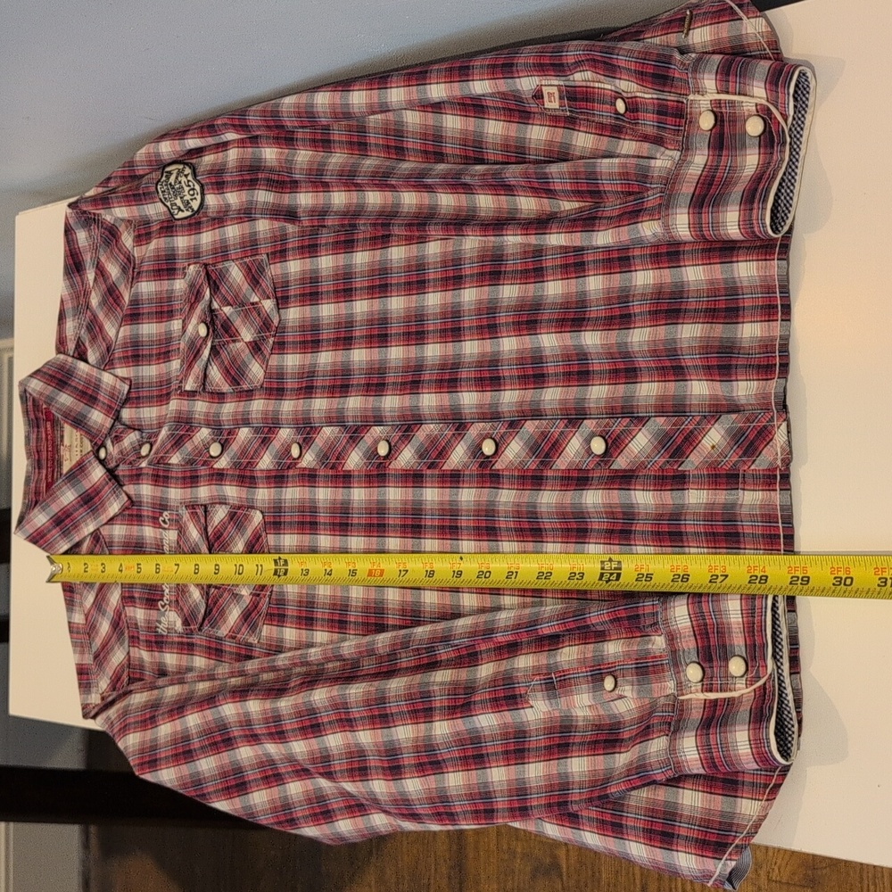 Scotch & Soda Men's Medium Western Long Sleeve Snap Button Down Plaid Shirt - Picture 13 of 16
